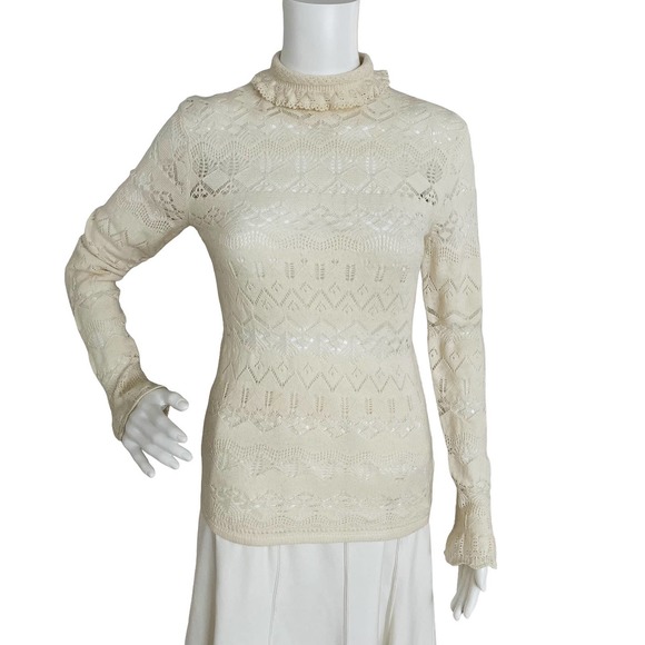 Vintage Sweaters - VINTAGE RALPH LAUREN BLUE LABEL MOCK NECK POINTELLE WOOL SWEATER WOMEN SIZE S